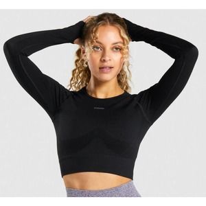Gymshark Flex Sports Long Sleeve Crop Top - Black/Charcoal - S